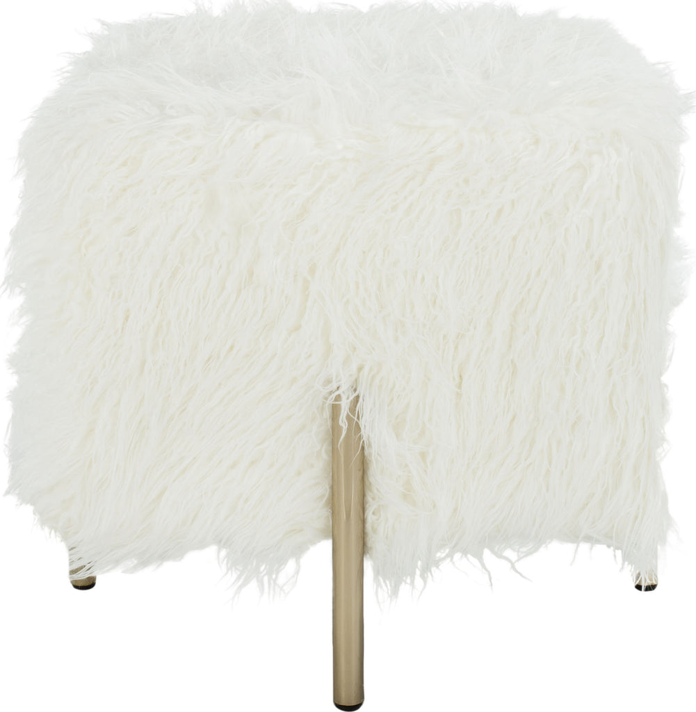 Safavieh Momina Faux Fur Square Ottoman White and Brass Furniture main image