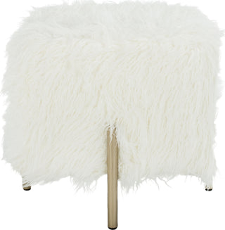 Safavieh Momina Faux Fur Square Ottoman White and Brass Furniture main image