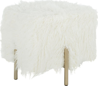 Safavieh Momina Faux Fur Square Ottoman White and Brass Furniture 