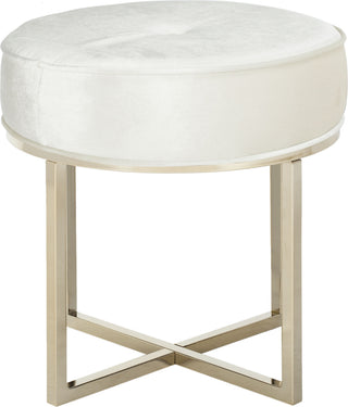 Safavieh Angelea Round Ottoman Beige and Brass Furniture 