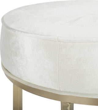 Safavieh Angelea Round Ottoman Beige and Brass Furniture 