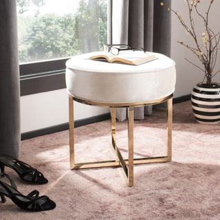 Safavieh Angelea Round Ottoman Beige and Brass Furniture  Feature