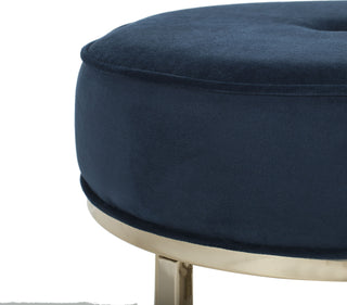 Safavieh Angelea Round Ottoman Navy and Brass Furniture 