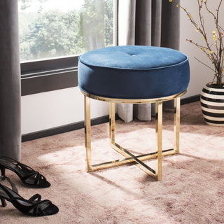 Safavieh Angelea Round Ottoman Navy and Brass Furniture  Feature