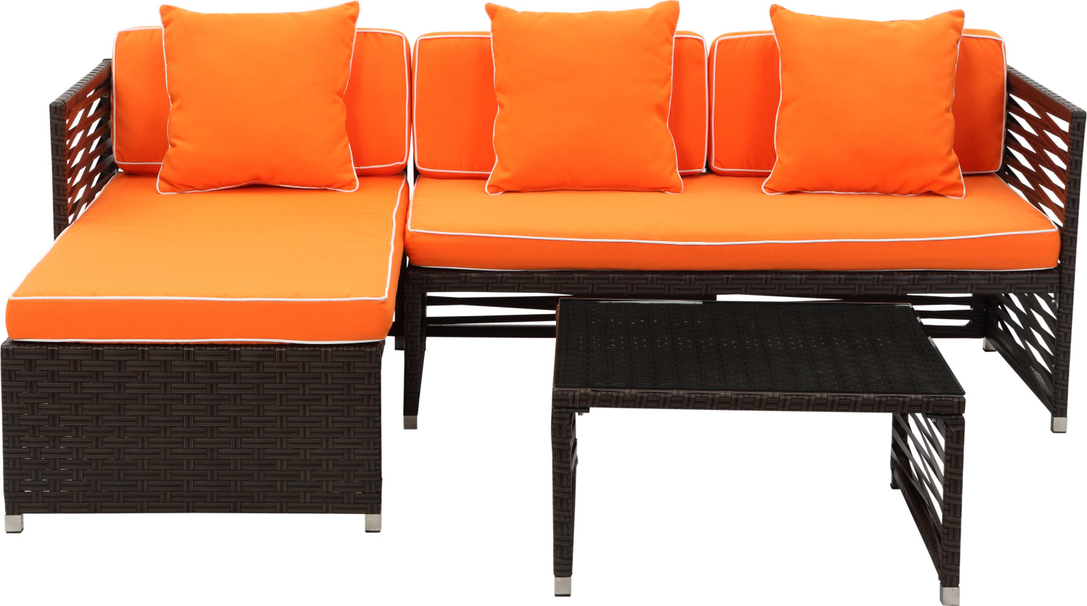 Safavieh Likoma Wicker 3 Pc Outdoor Set Brown/Orange/White Furniture main image