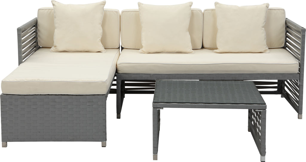 Safavieh Likoma Wicker 3 Pc Outdoor Set Grey/Beige/White Furniture main image