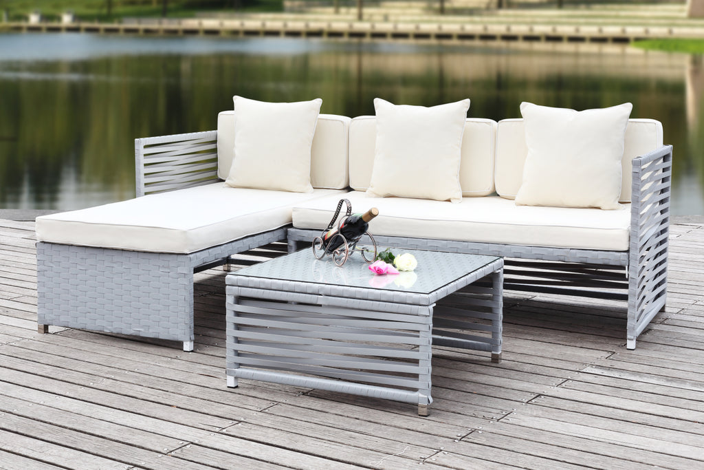 Safavieh Likoma Wicker 3 Pc Outdoor Set Grey/Beige/White Furniture  Feature