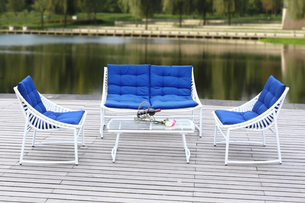 Safavieh Berkane 4 Pc Outdoor Set White/Navy Furniture  Feature
