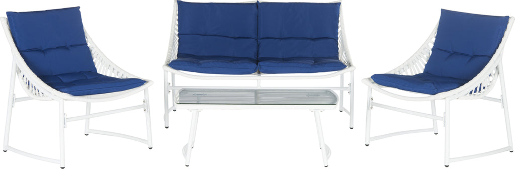 Safavieh Berkane 4 Pc Outdoor Set White/Navy Furniture main image