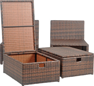 Safavieh Telford Rattan Outdoor Sette And Storage Ottoman With Red Accent Pillows Brown/Tan/Red Furniture 