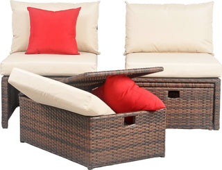 Safavieh Telford Rattan Outdoor Sette And Storage Ottoman With Red Accent Pillows Brown/Tan/Red Furniture 