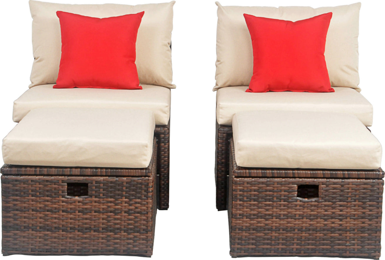 Safavieh Telford Rattan Outdoor Sette And Storage Ottoman With Red Accent Pillows Brown/Tan/Red Furniture main image