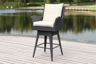 Safavieh Hayes Outdoor Wicker Swivel Armed Counter Stool Black/Beige Furniture  Feature