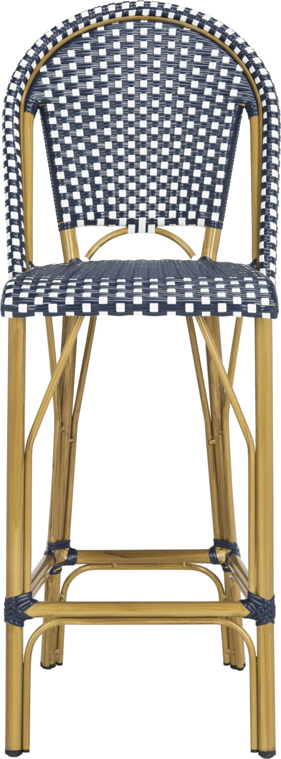 Safavieh Ford Indoor-Outdoor Stacking French Bistro Bar Stool Navy/White Furniture main image
