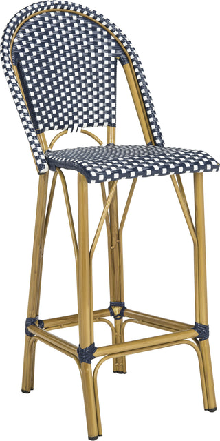 Safavieh Ford Indoor-Outdoor Stacking French Bistro Bar Stool Navy/White Furniture 