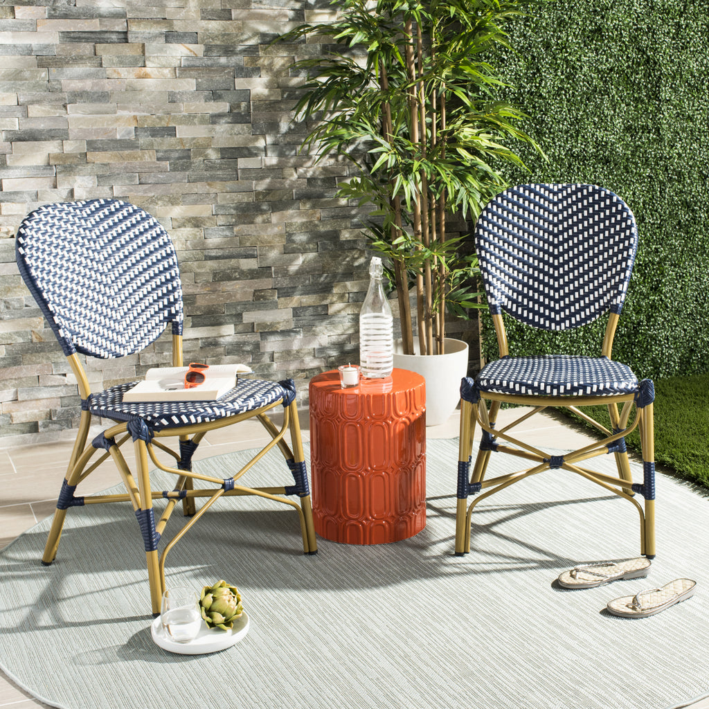 Safavieh Lisbeth French Bistro Stacking Side Chair Navy/White  Feature