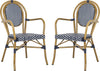 Safavieh Rosen French Bistro Stacking Arm Chair Navy/White Furniture 