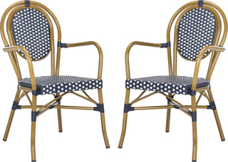 Safavieh Rosen French Bistro Stacking Arm Chair Navy/White Furniture 