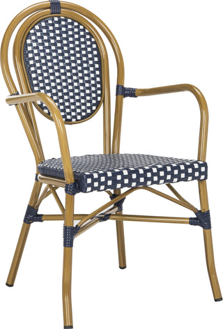 Safavieh Rosen French Bistro Stacking Arm Chair Navy/White Furniture 