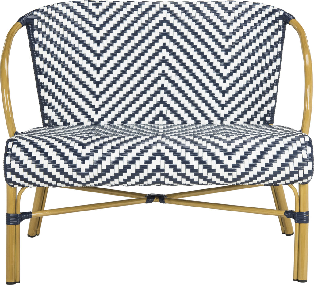 Safavieh Dandra Herringbone Rattan Settee Navy/White Furniture main image