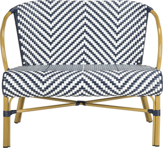 Safavieh Dandra Herringbone Rattan Settee Navy/White Furniture main image