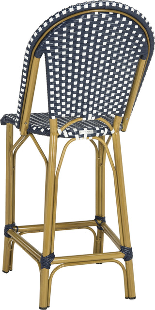 Safavieh Gresley Indoor-Outdoor Stacking French Bistro Counter Stool Navy/White Furniture 