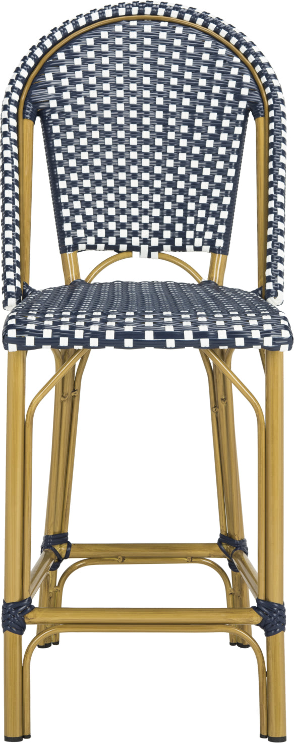 Safavieh Gresley Indoor-Outdoor Stacking French Bistro Counter Stool Navy/White Furniture main image