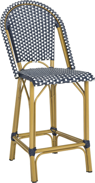 Safavieh Gresley Indoor-Outdoor Stacking French Bistro Counter Stool Navy/White Furniture 