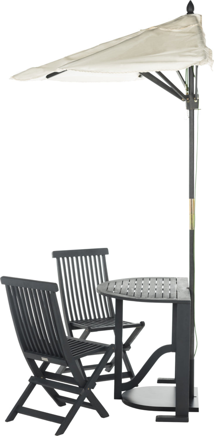 half patio set with umbrella Safavieh Evert Half Patio Set And Umbrella Dark Slate Grey/Beige Half Patio  Set And Umbrella Outdoor Sets