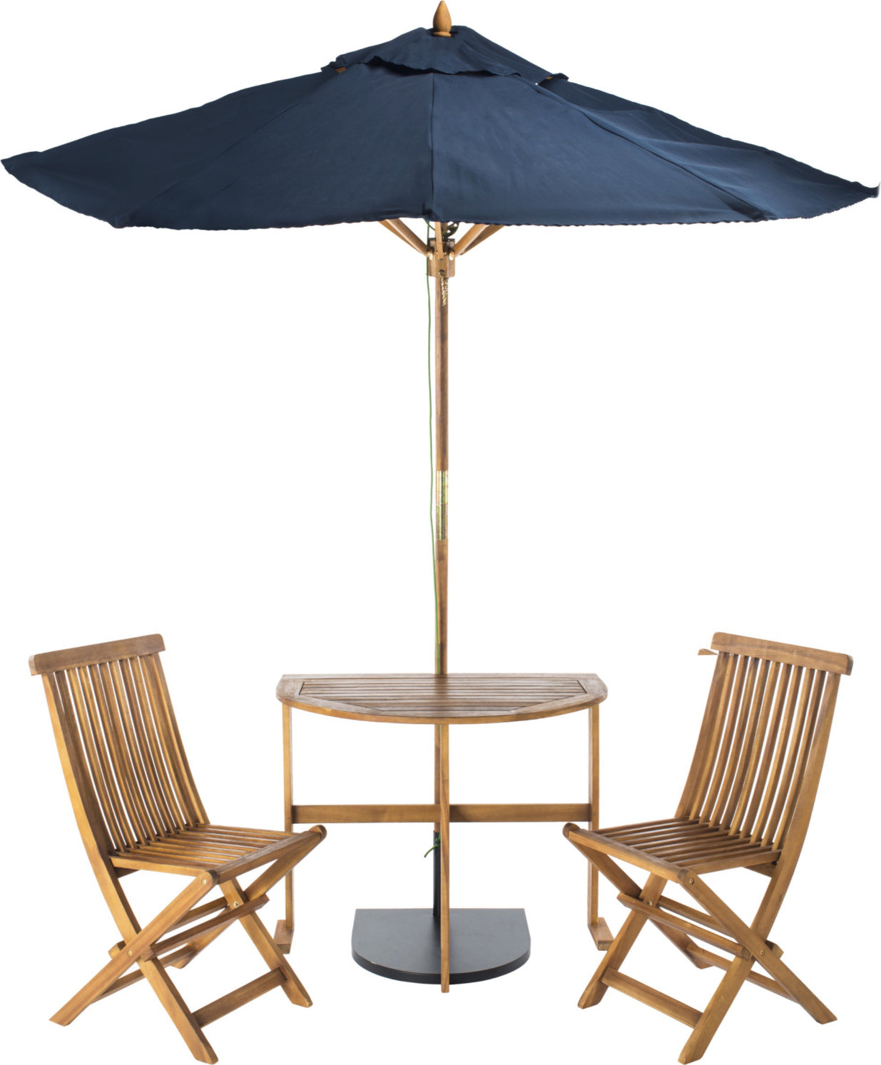 half round patio table with umbrella Safavieh Evert Half Patio Set And Umbrella Teak/Navy – Incredible Rugs and Decor