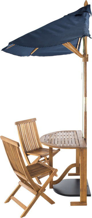 Safavieh Evert Half Patio Set And Umbrella Teak/Navy โ Incredible Rugs and Decor