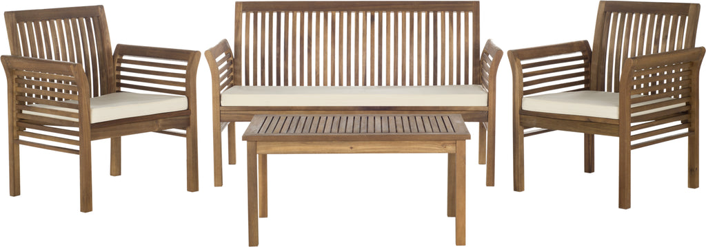 Safavieh Carson 4 Pc Outdoor Set Teak Look/Beige Furniture main image