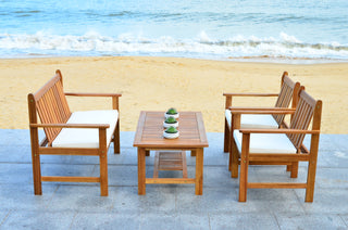 Safavieh Burbank 4 Pc Outdoor Set Teak Look/Beige Furniture 