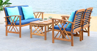 Safavieh Fontana 4 Pc Outdoor Set Teak Look/Navy Furniture 