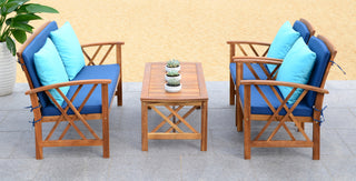 Safavieh Fontana 4 Pc Outdoor Set Teak Look/Navy  Feature