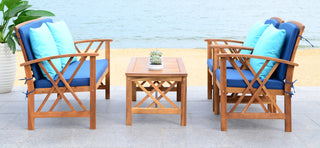 Safavieh Fontana 4 Pc Outdoor Set Teak Look/Navy Furniture 