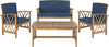 Safavieh Fontana 4 Pc Outdoor Set Teak Look/Navy Furniture main image