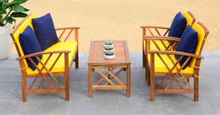 Safavieh Fontana 4 Pc Outdoor Set Teak Look/Yellow Furniture 