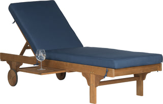 Safavieh Newport Chaise Lounge Chair With Side Table Teak Brown/Navy Furniture 