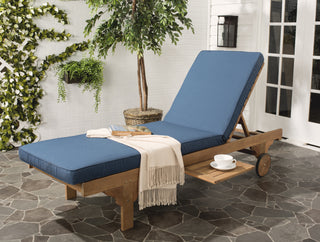 Safavieh Newport Chaise Lounge Chair With Side Table Teak Brown/Navy  Feature