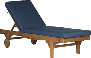 Safavieh Newport Chaise Lounge Chair With Side Table Teak Brown/Navy Furniture 