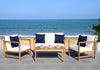 Safavieh Montez 4 Pc Outdoor Set With Accent Pillows Teak/White/Navy Furniture 