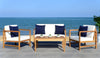 Safavieh Montez 4 Pc Outdoor Set With Accent Pillows Teak/White/Navy Furniture 