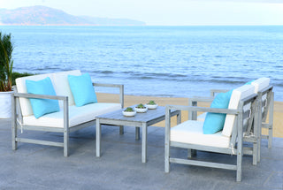 Safavieh Montez 4 Pc Outdoor Set With Accent Pillows Grey Wash/White/Light Blue Furniture 