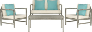 Safavieh Montez 4 Pc Outdoor Set With Accent Pillows Grey Wash/White/Light Blue Furniture 