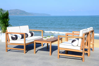 Safavieh Montez 4 Pc Outdoor Set With Accent Pillows Teak/Black/White Furniture 