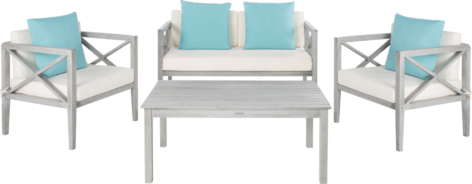 Safavieh Nunzio 4 Pc Outdoor Set With Accent Pillows Grey Wash/White/Light Blue Furniture main image