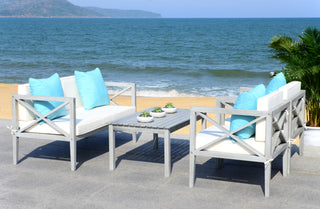 Safavieh Nunzio 4 Pc Outdoor Set With Accent Pillows Grey Wash/White/Light Blue Furniture 