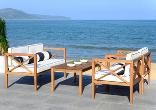 Safavieh Nunzio 4 Pc Outdoor Set With Accent Pillows Teak/Black/White Furniture 