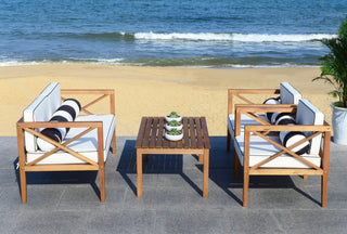 Safavieh Nunzio 4 Pc Outdoor Set With Accent Pillows Teak/Black/White Furniture 